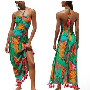 Farm Rio x Anthropologie Cover-Up Maxi Dress Size Small Tropical Halter